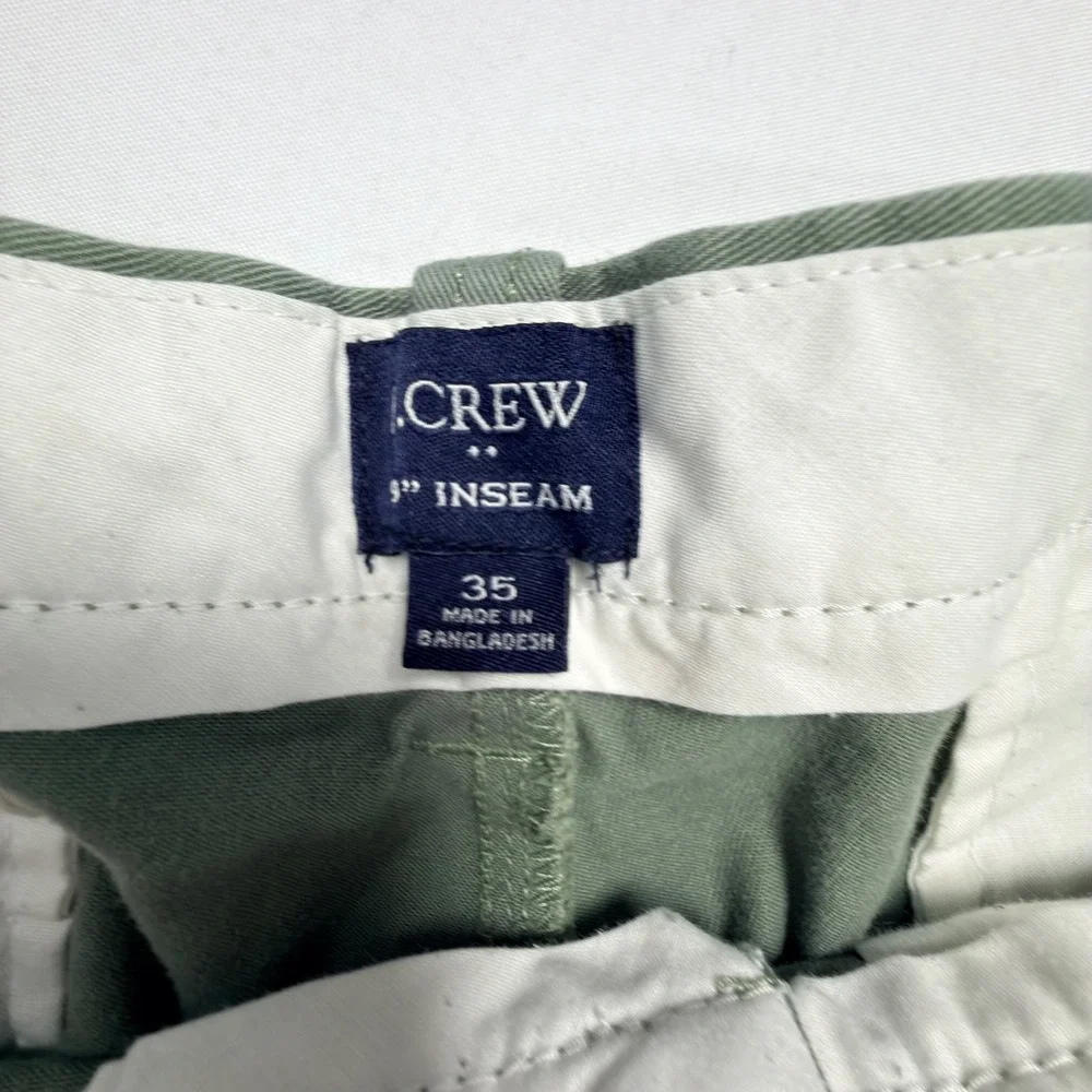 J Crew Chino Shorts Mens 35 Green 9 Inch Inseam‎ Classic Flat Front Casual